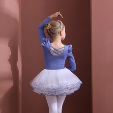 Bebeniz 女童肩部荷葉邊緊身衣線條蓬蓬裙芭蕾舞服長袖套裝