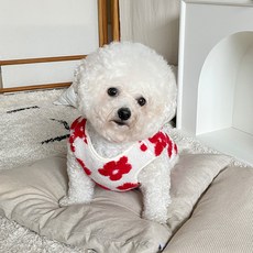 BYDAMSOOMI 小狗花朵毛髮背心, 紅色的