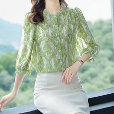 마켓에이 여성용 프렌치 수채화 미시 블라우스