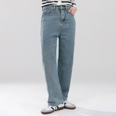 엘쏘 여성용 빈티지 워싱 세미와이드 일자 데님 팬츠