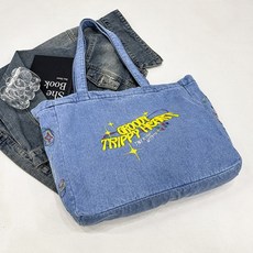 연이랜드 데님 패브릭 레터링 쇼퍼백