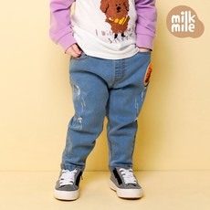 milk mile 童款刺蝟圖案刷破牛仔褲
