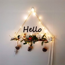 Lovely Farm人造花環壁掛+LED燈+文字貼紙 5入, Hello