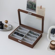 8구 우드 선글라스 안경 정리 보관함, 브라운, 1개