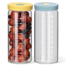 Mir Hexa 雙色矽膠蓋耐熱刻度玻璃瓶 1000ml 2入組, 1組