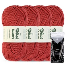 Knitt Wool lover 編織線 100g x 4入 + 優質金屬環針 5.5mm 組, 1套, 05 磚紅色(編織線)
