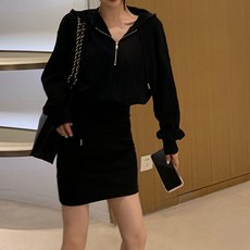 여성용 블랙101 조스 후드 반집업 캐주얼 미니 원피스 CH-2319071 빅사이즈 포함