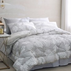 FLORA 龜背芋貂毛觸感超細纖維鋪棉被, 灰色