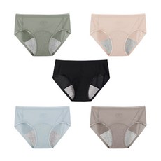 Cheek Melo無痕防側漏衛生日內褲 5入, 卡其色、棕色、黑色、天空、皮膚