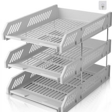 쇼핑죠이 3단 오픈형 서류정리 A4 트레이 + 후크 세트, 그레이(트레이), 투명(후크)