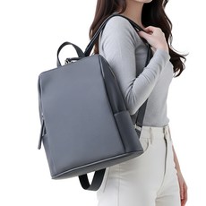 MISS BAEK 女用布魯馬布日常旅行皮革後揹包, 灰色