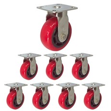 MASTER. S 不銹鋼腳輪 127mm 重型不銹鋼 聚氨酯 軸套 紅色 固定 R DS 3350 PUP-R, 8個
