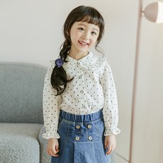 Lala Amang 女童款圓點荷葉大領襯衫