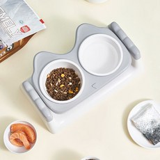 DING DONG PET 寵物雲朵貓咪角度可調式雙碗, 灰色, 1個
