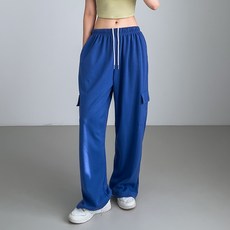 빼빼 여성용 스트링 밴딩 옆절개라인 포켓카고 와이드 팬츠 롱