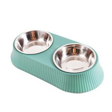 petners 寵物不鏽鋼雙碗餐具, 1個, 薄荷綠