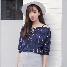여성용 두봄 오프 숄더 7부 셔츠