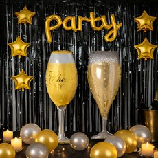 PARTYSHOW 活動拉簾 黑色 + 酒紅色 + 香檳色 鋁箔氣球套組, 混合色, 1套