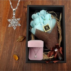 Articolo 銀項鍊+香皂花束套組, 雪之女王艾爾莎花束，雪花銀項鍊, 1組