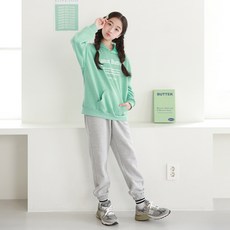 나나주니 여아용 파스텔 후드 라벨 보온 상하의 세트