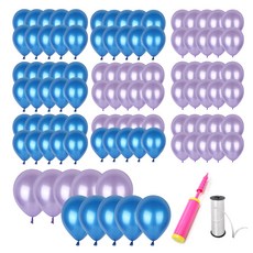 파티쇼 헬륨효과 네오 펄풍선 30cm 2종 x 50p + 손펌프 + 컬링리본 화이트 소 세트, 사파이어블루 , 라이트라벤다, 1세트