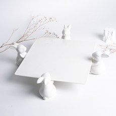 兔子蛋糕架 咖啡廳甜點托盤 方形2號 + 兔子4入組, 單一顏色, 1套