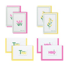 Somelier Simple Flower 迷你卡片 2 種 + 信封 2 種套組, 4套, 粉色, 黃色