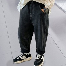 이유몽 아동용 와이드핏 데님 스티치 배기 롱 팬츠 E6S298