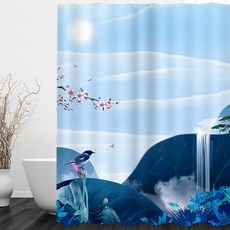 花苞東方風插畫浴簾 A_RD_689, 1個