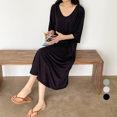데이템 여성용 심플 유넥 롱 원피스