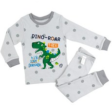 Maykids 童款印花30支彈力棉2件式長袖套裝 圓點暴龍款