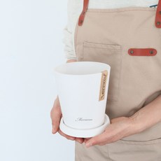 모리앤 마블 컬러 무광 플라스틱 화분 + 받침 세트, 크림화이트, 1개