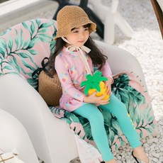 GOING KIDS 女童款粉彩花朵防曬泳衣+緊身長泳褲組