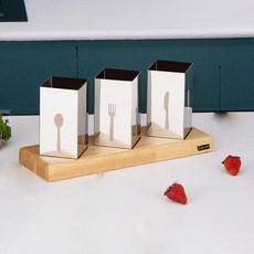 네이처타임즈 원목 스테인리스 숟가락 포크 칼 통, 혼합색상, 1개