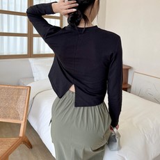 todayandlook 女款後開衩棉質彈性半短版長袖T恤