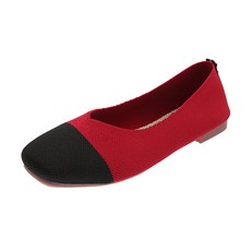 배색 컬러 발편한 신발 굽 낮은 단화 니트 플랫슈즈