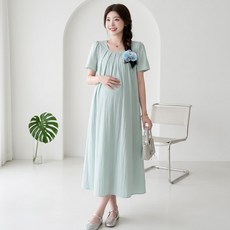 알럽홈 여성용 데일리 루즈핏 핀턱 반팔 임산부 원피스 L263-0303