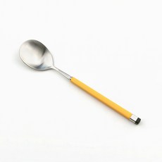 Bogen 兒童方形雙色餐具湯匙, 1個, 銀色 + 黃色, 單品