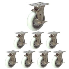 MASTER. S 不鏽鋼腳輪 152mm 重型不鏽鋼 靜音軸套 白色 平板式 BK BK DS 3360 ELP-BK, 8個