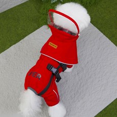 DING DONG PET 寵物 Raining 兩件式防風防水連身雨衣, 紅色, 1個