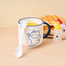 버터 햅삐데이 밀크캣 머그컵 350ml + 스푼 세트, WHITE, 1세트