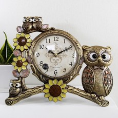 靜音Sunshine貓頭鷹鑄鐵桌鐘 HSC-114G, 金黃色