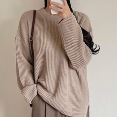 La Mireu 女款寬鬆Hacci圓領Oversize針織衫