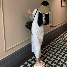 PEONIST Kitsch風開衩長版連身裙 含大尺碼, 白色