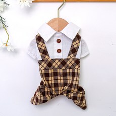 情侶狗狗約會穿搭格紋連身衣, A