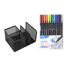 deLi 鐵網多功能筆筒 8917 + 12 色滾珠套組, 混色, 1套