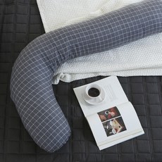 gBEDDING L型格紋長條枕頭, 灰色