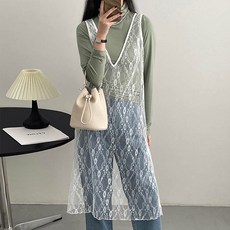 앤드스타일 여성용 플로레이스 레이어드 롱 원피스_262305, 화이트