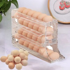 hellogem 半自動滑動式三層雞蛋收納盒, 1個, 透明