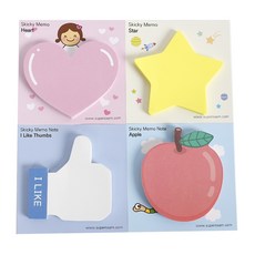 Superssam 便利貼 50張, 粉色/愛心、星星/黃色、按讚拇指/白色、蘋果/紅色, 4款, 1組